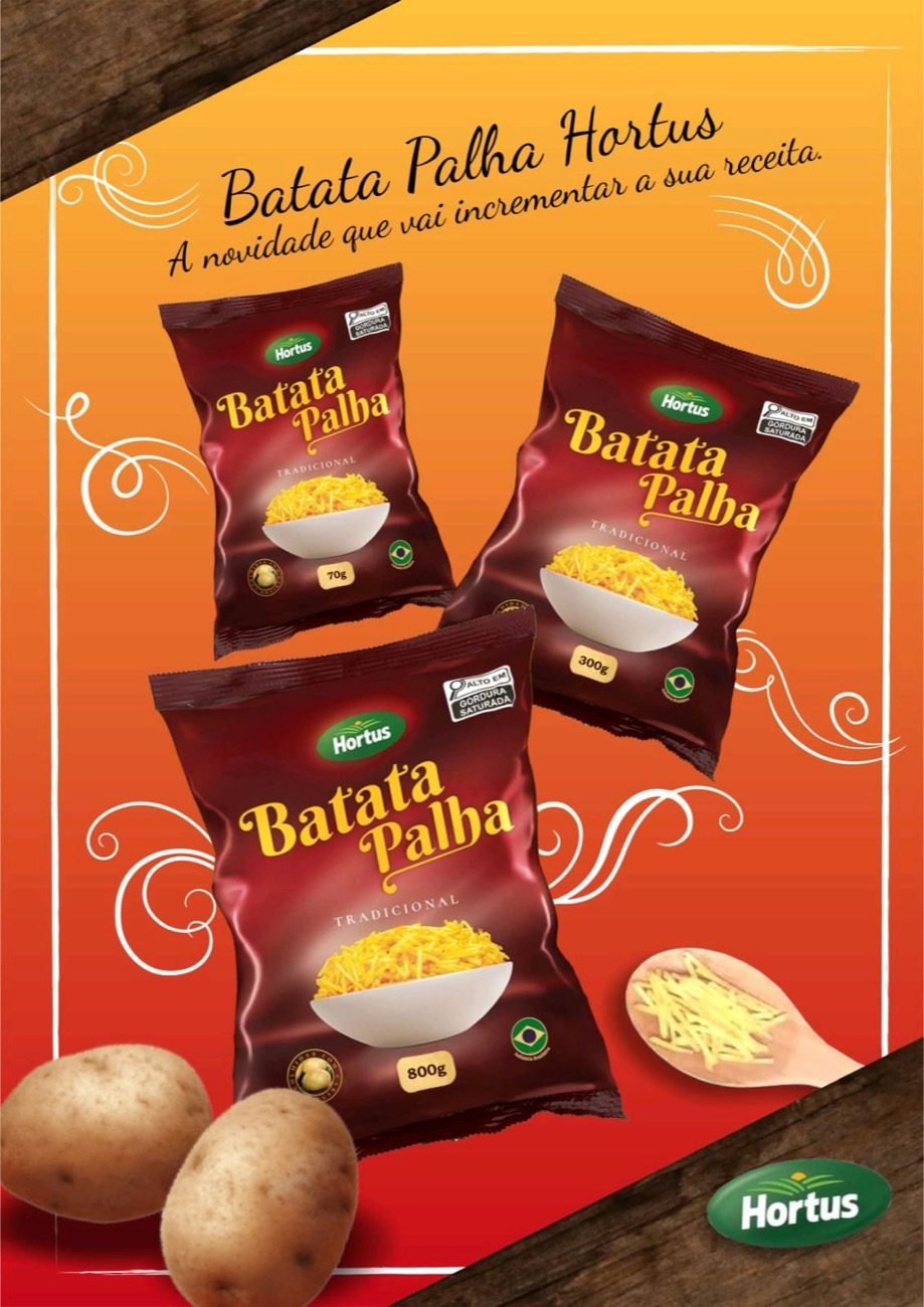 Embalagens de Batata Palha Hortus nos tamanhos 70g, 300g e 800g